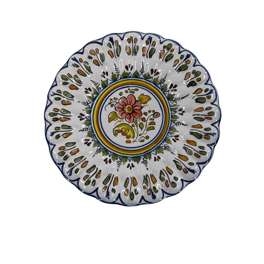 Talavera Simon Leon Hand Painted Ceramic Plate Scalloped Floral Mexican Folk Art